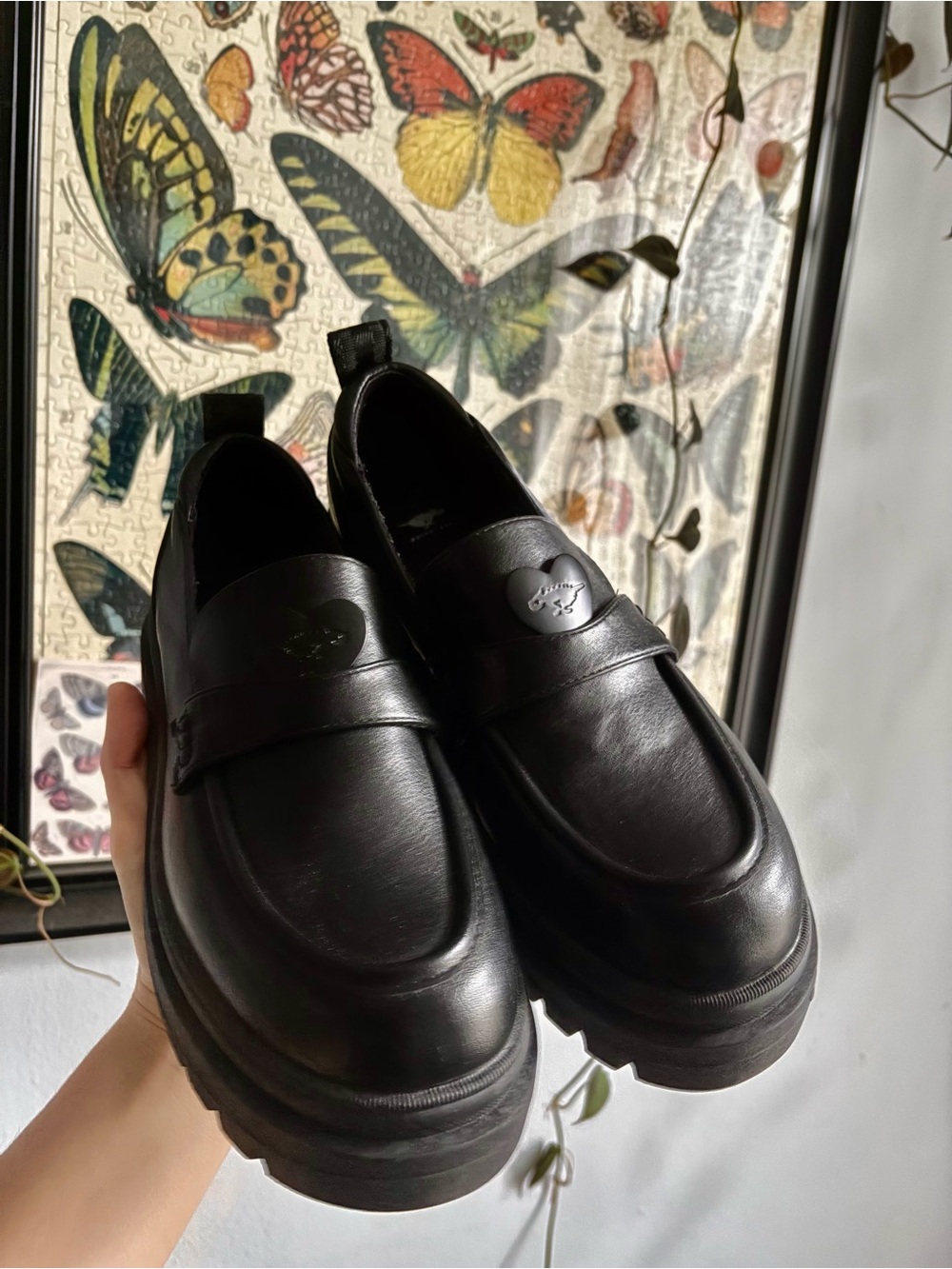 Black Heart Penny Loafers
